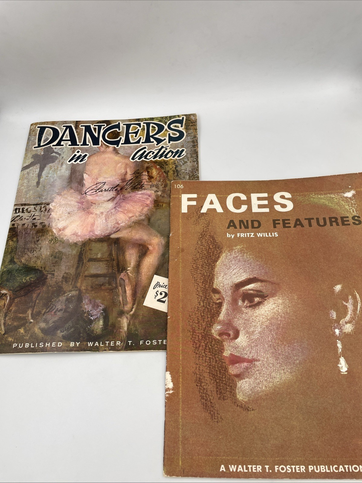 2 Vtg Walter T Foster Art Books Dancers in Action+ Faces And Features A20