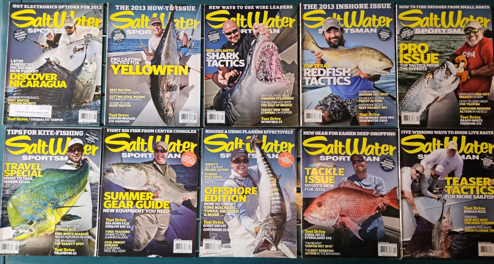 Salt Water Sportsman Magazine 2013 Lot of 10 Issues Offshore Fishing Boats…