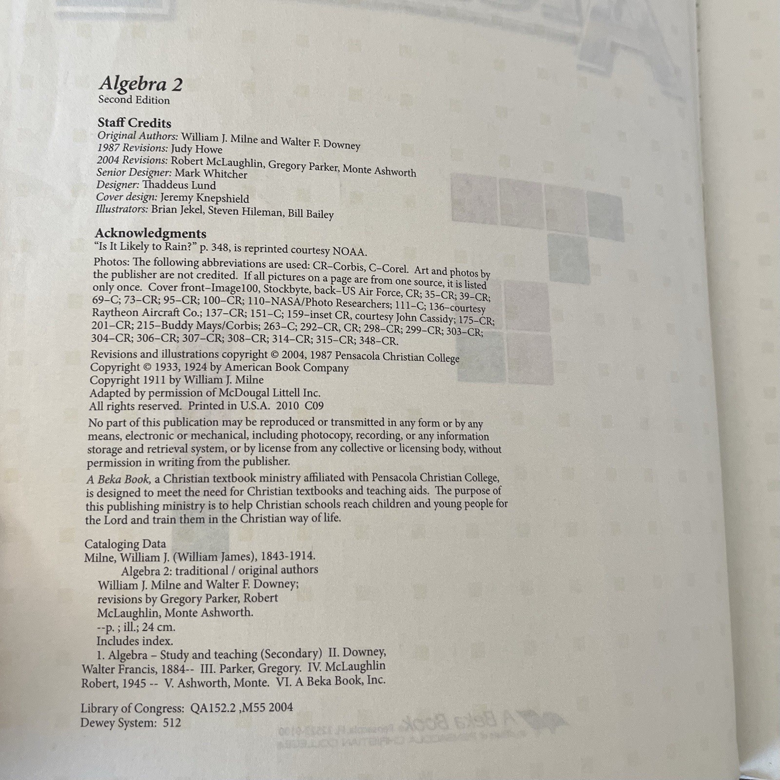 Abeka Algebra 2 Textbook and Solution Key Set 2nd Edition 2004 Homeschool