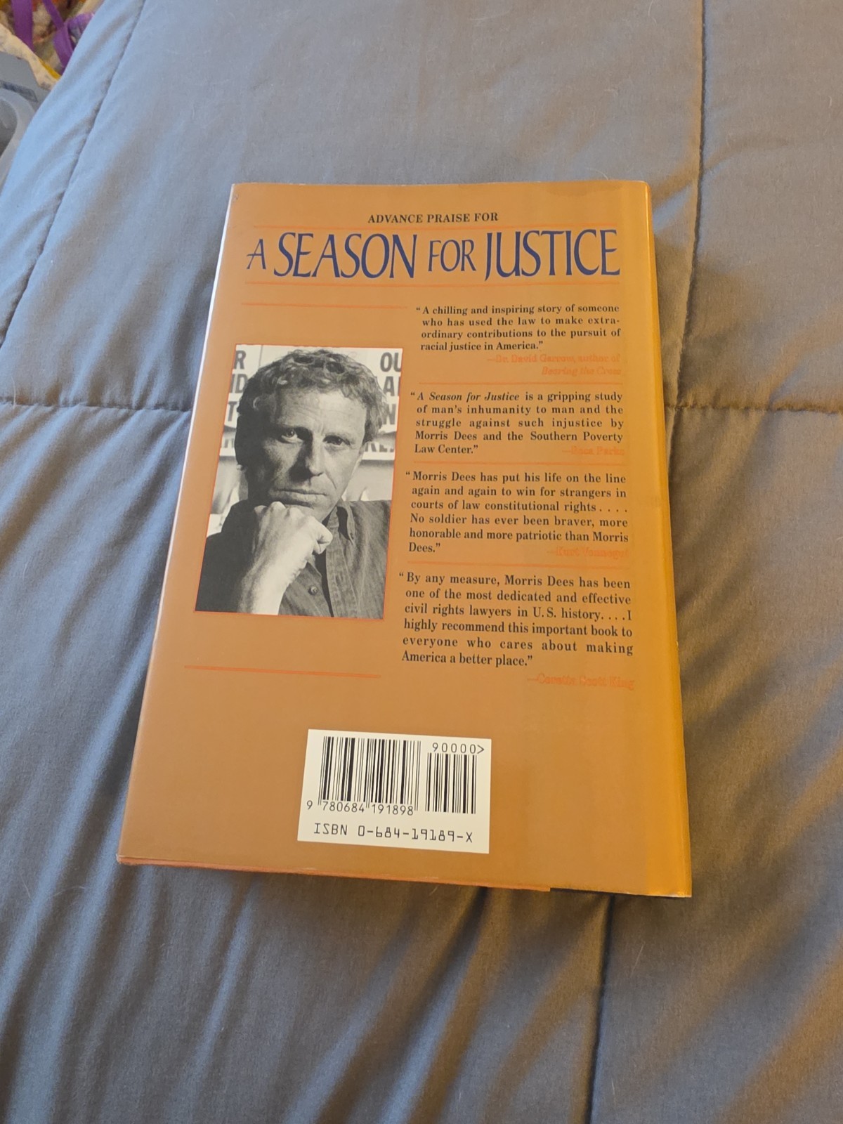 MORRIS DEES Signed Book(« A SEASON FOR JUSTICE »-1991 First Edition Hardback)