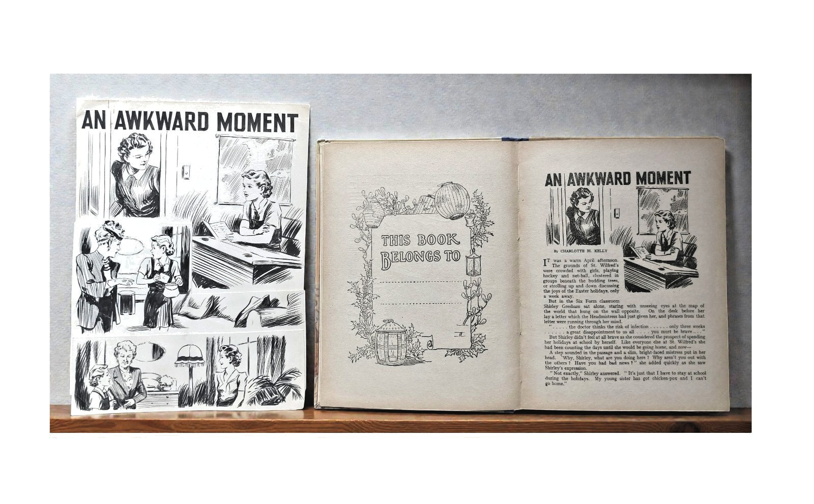 1930s artwork, 11 x 8.25 inches. With book – Our Girl&rsquo;s Brightest + manuscript.