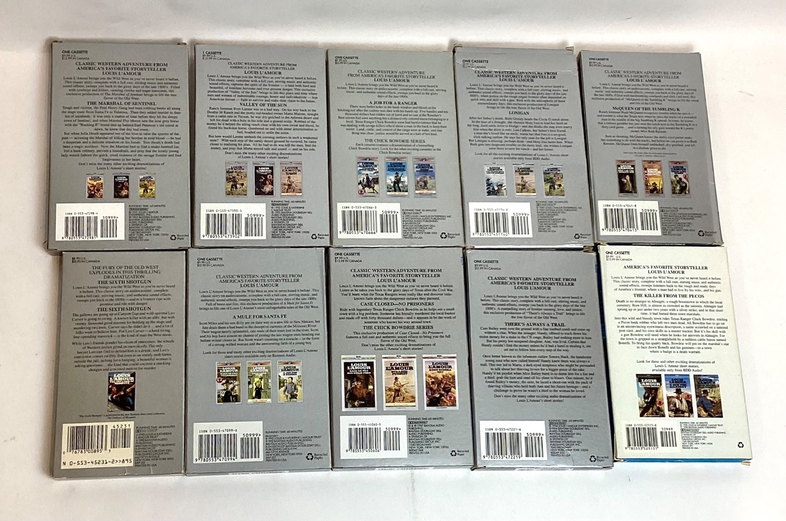 Lot of 10 IN BOX Assorted LOUIS L&rsquo;AMOUR Audio Book Cassette&rsquo;s (2)