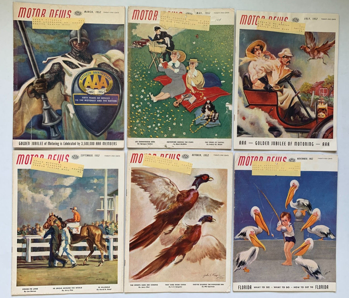 6 MOTOR NEWS magazines 1952 Automobile Club of MI, AAA, travel, sports cars