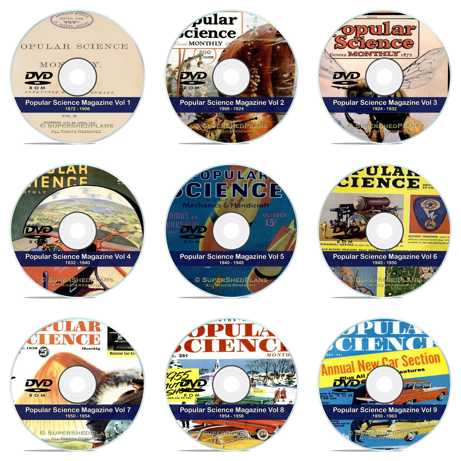 Popular Science Magazine, 9 DVD Complete Set, 1086 Total Issues, 1872-1963