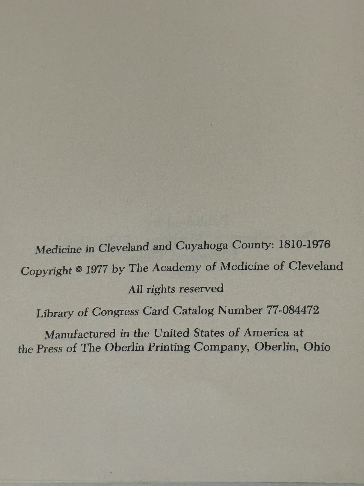 Medicine in Cleveland 1810-1976 Cuyahoga County TRW Cleveland Clinic History HC