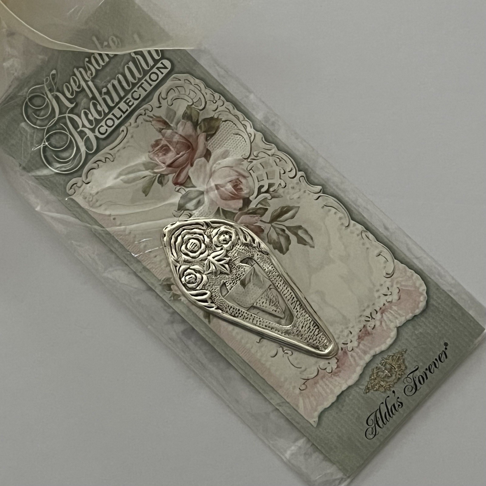Keepsake Bookmark Alda’s Forever Rose Silvertone Small Vintage 2.5&Prime; Made In USA