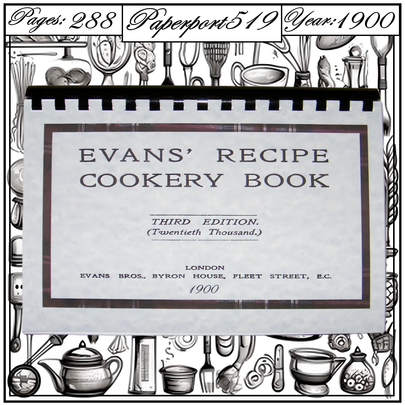 1900 Evans&rsquo; recipe cookery book Vintage Cook Book 288 Pages