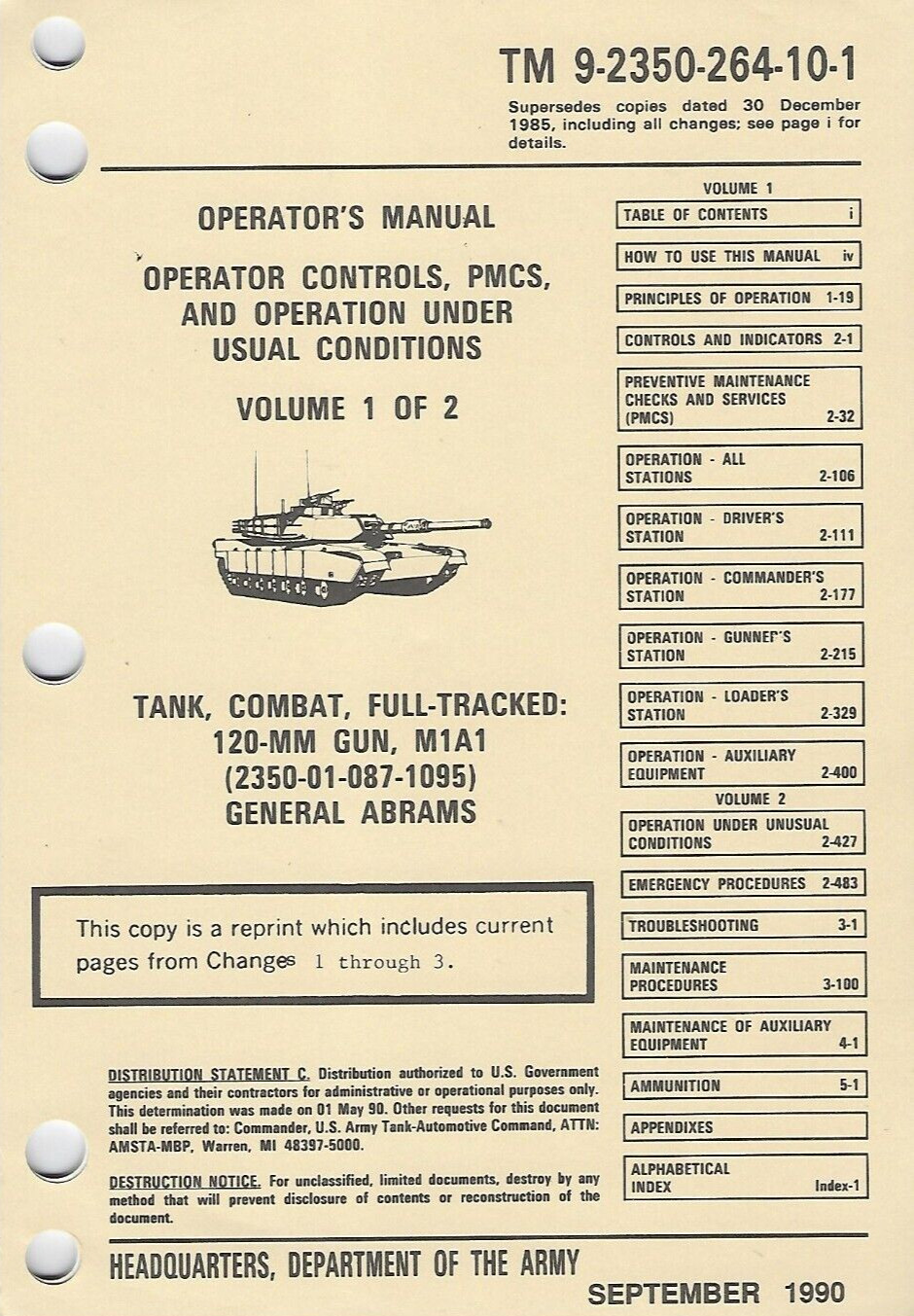 Historical book Tank, Combat, 120-MM Gun, M1A1, Controls Under Usual Conditions