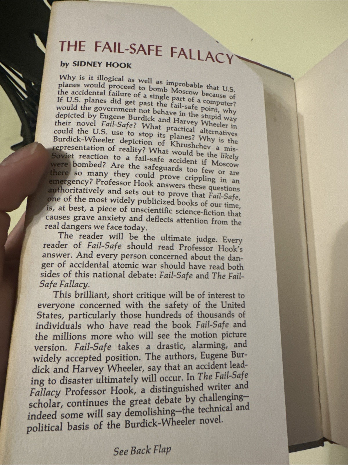 1963 FIRST EDITION SIDNEY HOOK THE FAIL-SAFE FALLACY HC COLLECTIBLE VINTAGE BOOK