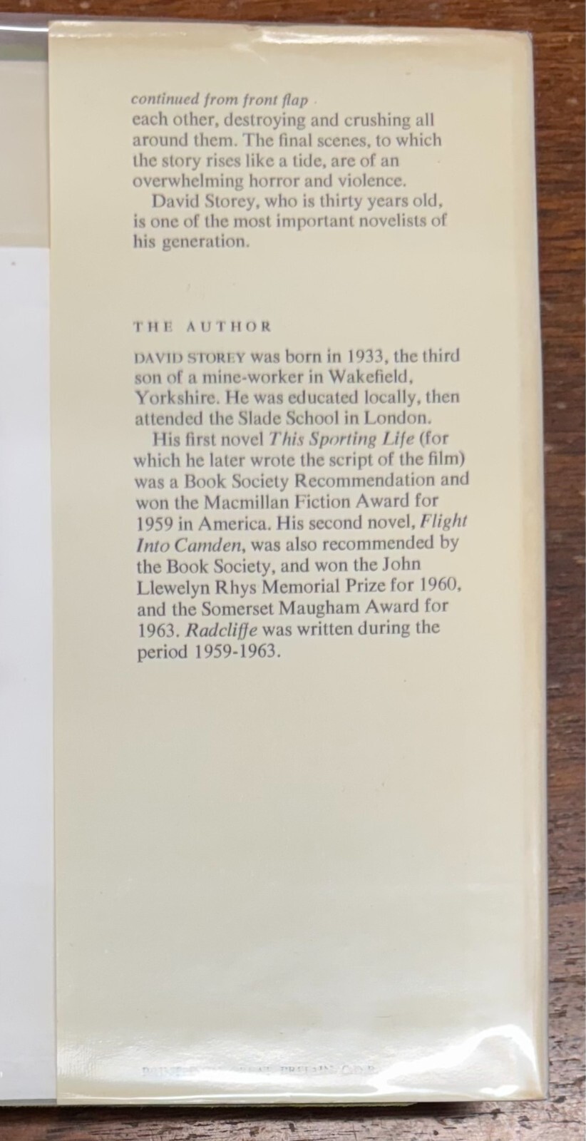 Radcliffe by David Storey (1963 Hardcover) First United Kingdom Edition