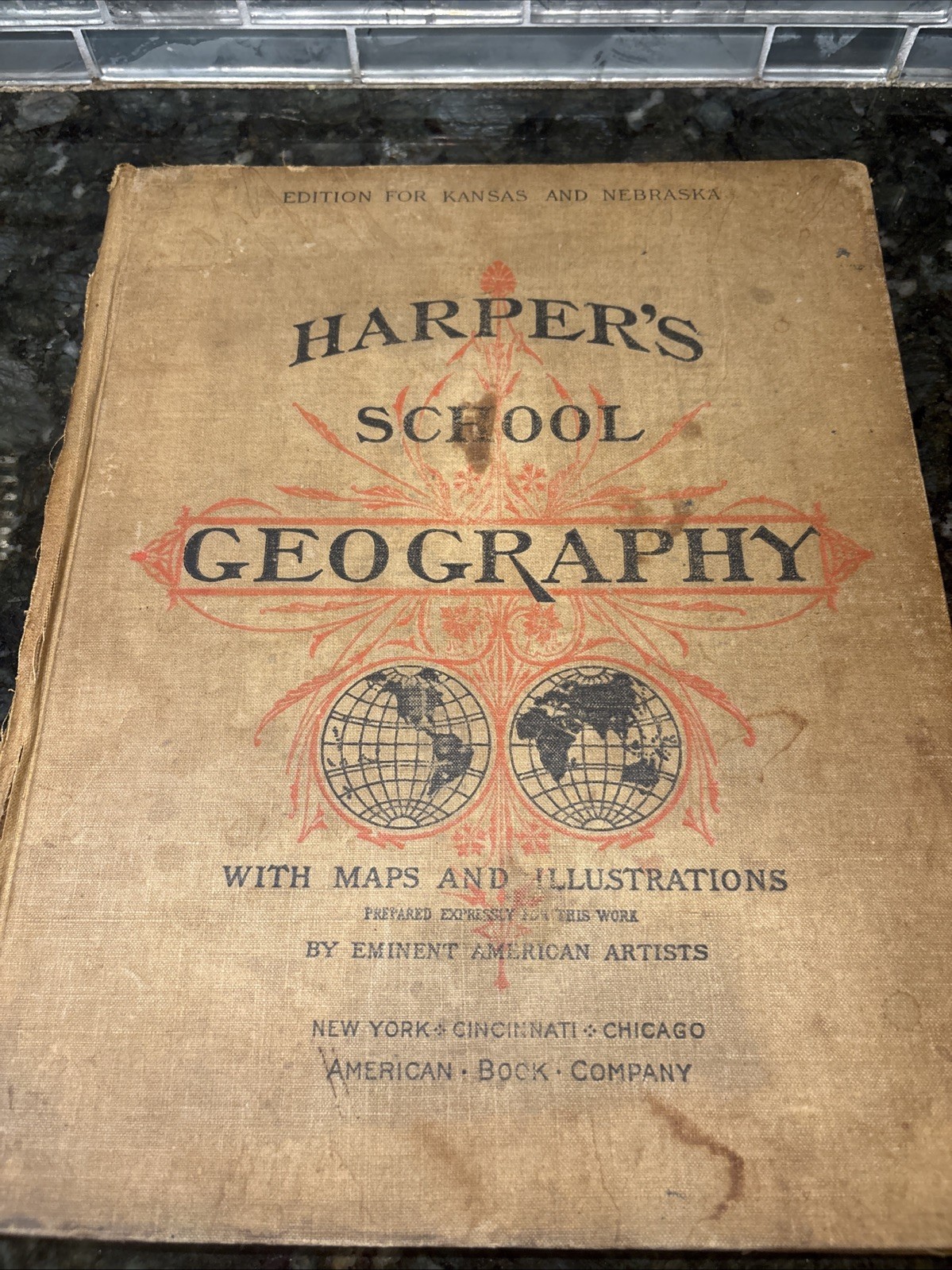 1896 Harper&rsquo;s School Geography w/ Maps Illus. Antique Book Kansas & Nebraska