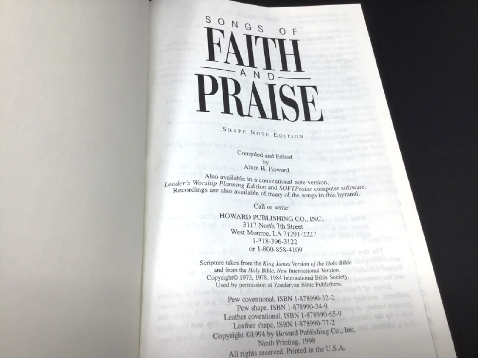 Songs of Faith and Praise 1998 Hardcover Songbook Hymnal