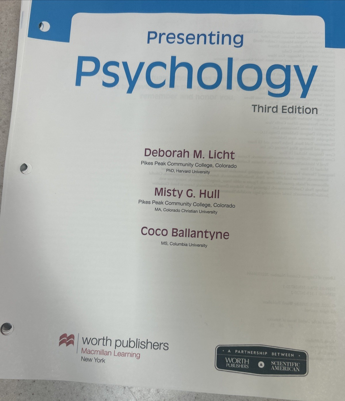EUC Scientific American Presenting Psychology-Licht/Hull/Ballantyne-Loose Leaf