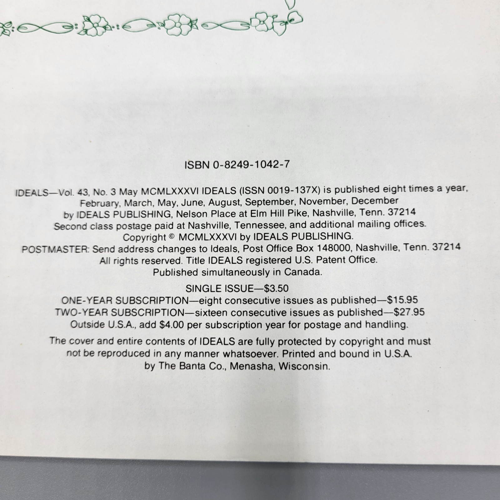 Vtg Ideals Mother&rsquo;s Day 1986 Magazine Vol.43 No.3 May Poetry Art Poems Family