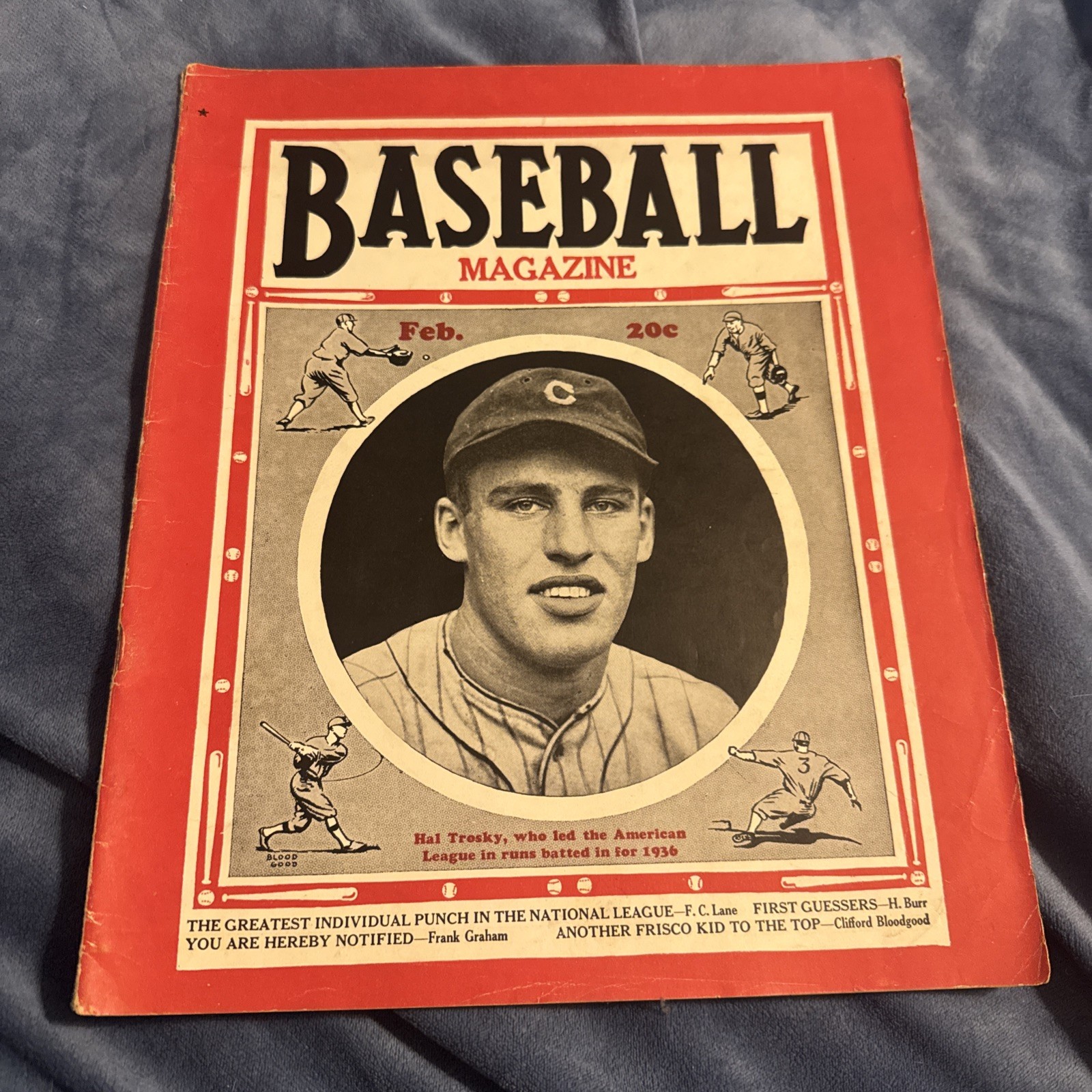 Rare Baseball Magazine FEBRUARY 1937 Bob Feller Full Page Photo Hal Trosky Cover