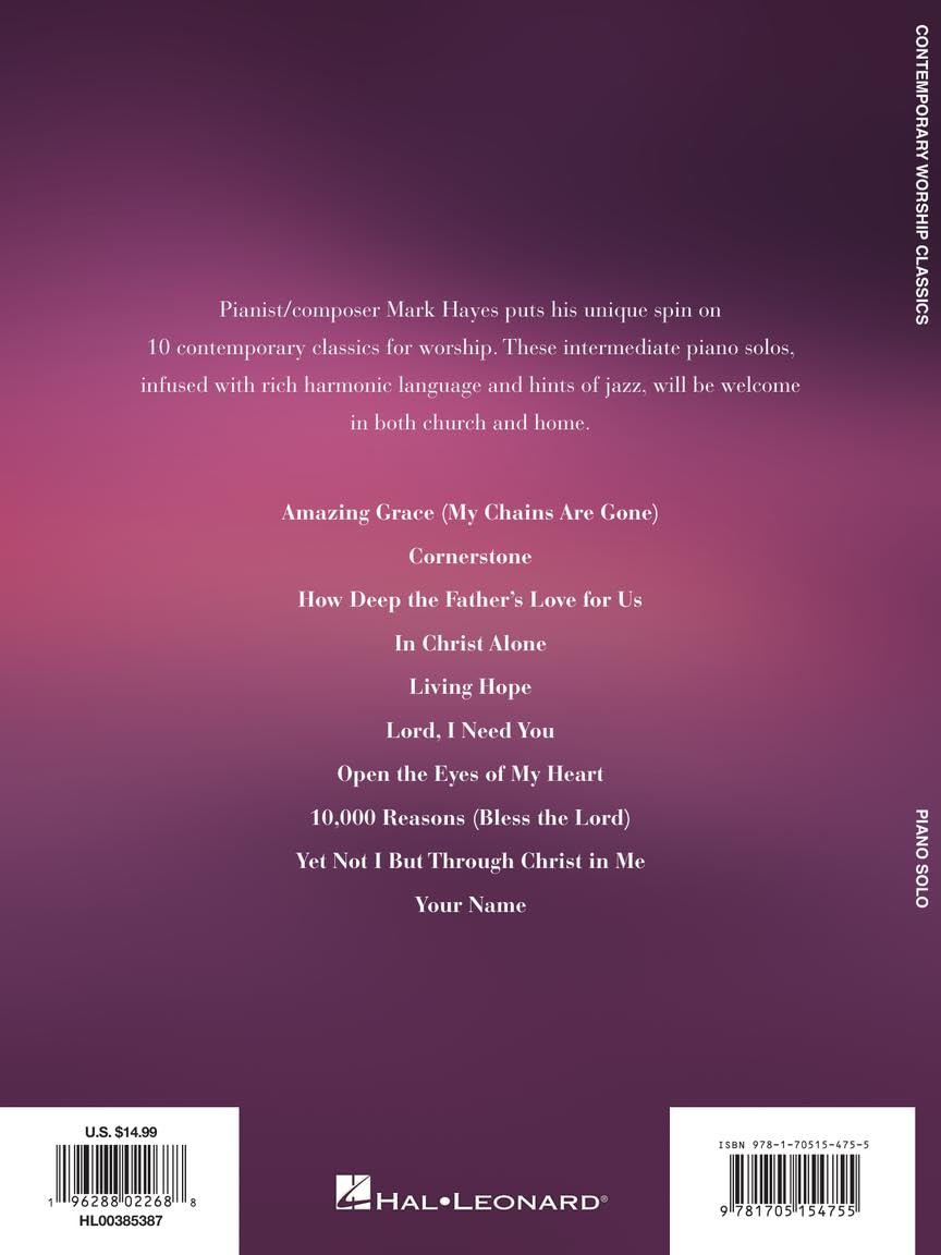 Contemporary Worship Classics for Piano by Mark Hayes | 10 Intermediate Church P
