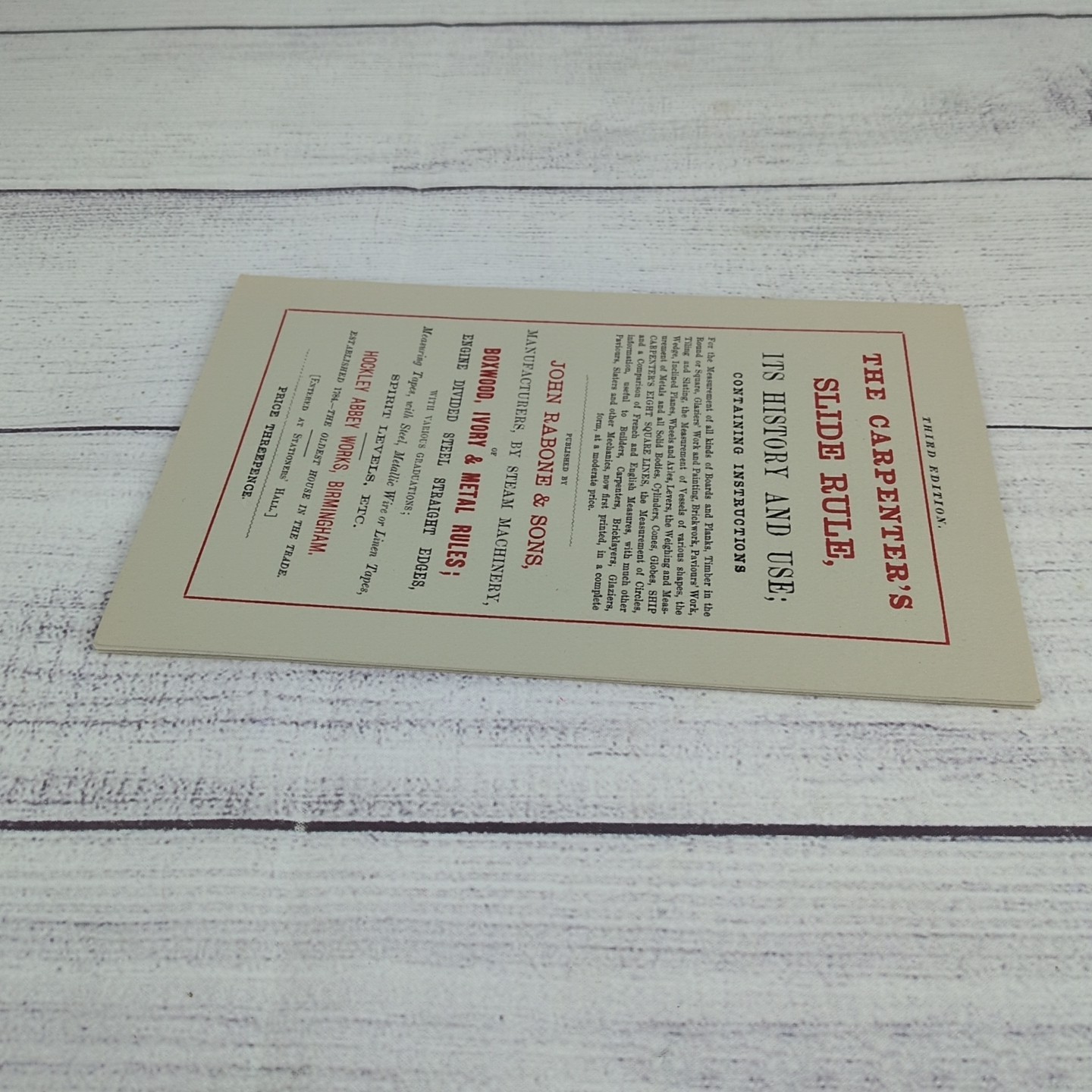 The CARPENTERS SLIDE RULE Its History and Use 3rd Ed Reprint Of 1880