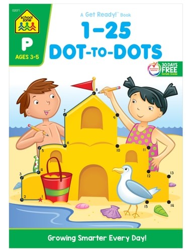 School Zone – Numbers 1-25 Dot-to-Dots Workbook – 32 Pages, Ages 3 to 5, Prescho