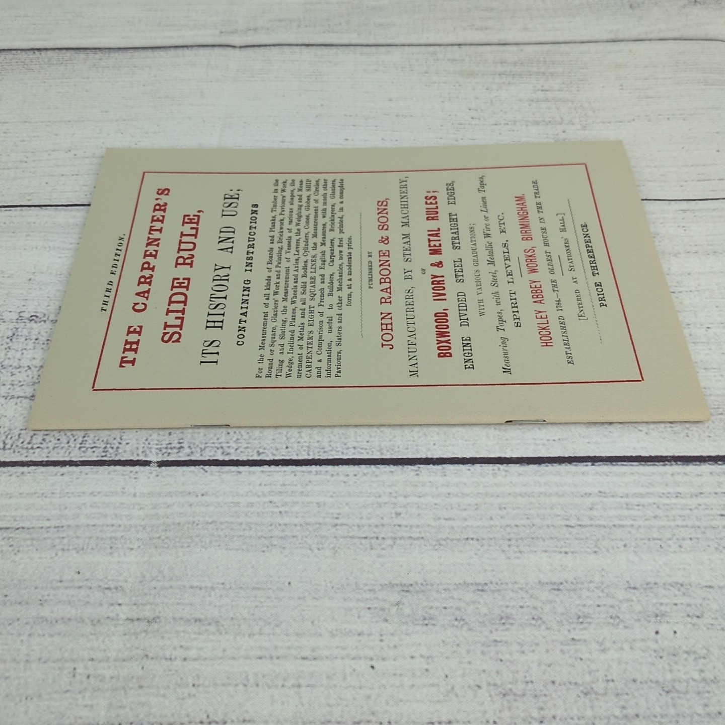 The CARPENTERS SLIDE RULE Its History and Use 3rd Ed Reprint Of 1880
