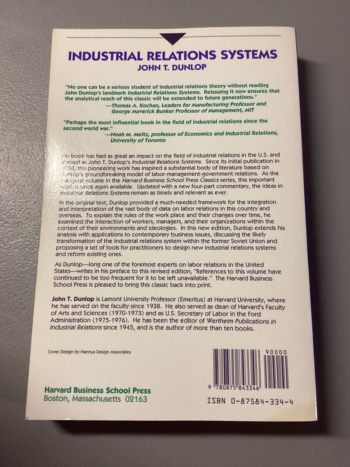 Industrial Relations Systems John T. Dunlop Revised Edition 1993 SC