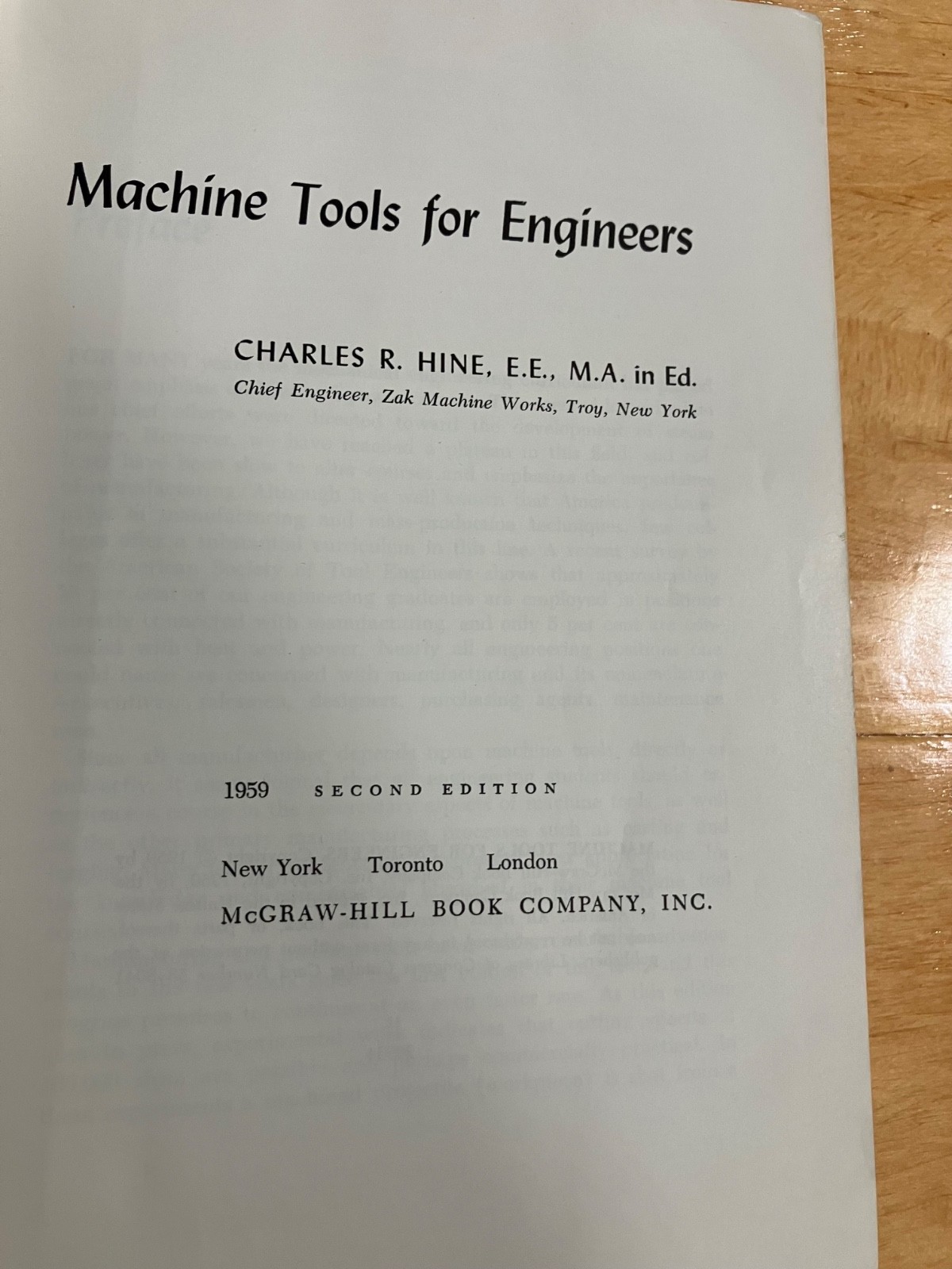 Machine Tools for Engineers 1959 Charles R. Hine McGraw Hill Book