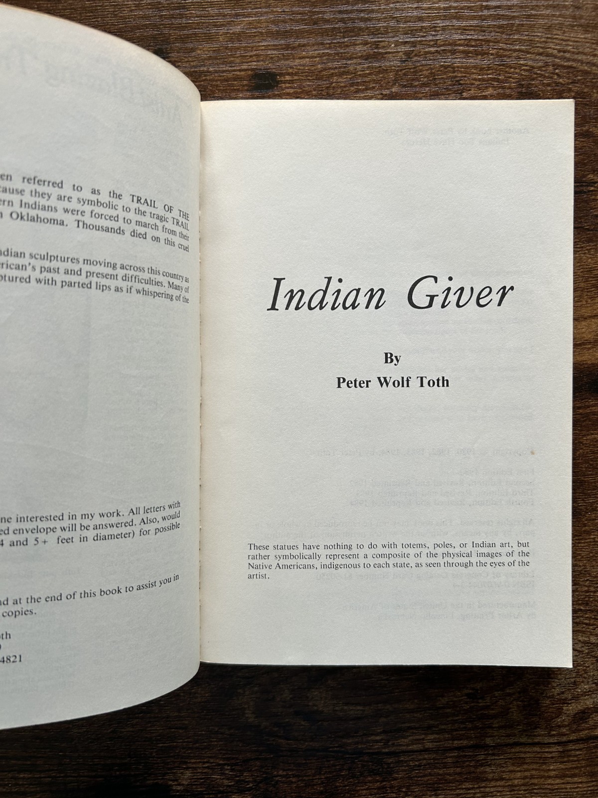 SIGNED Indian Giver (1984) Peter Wolf Toth Native American Statues Indigenous