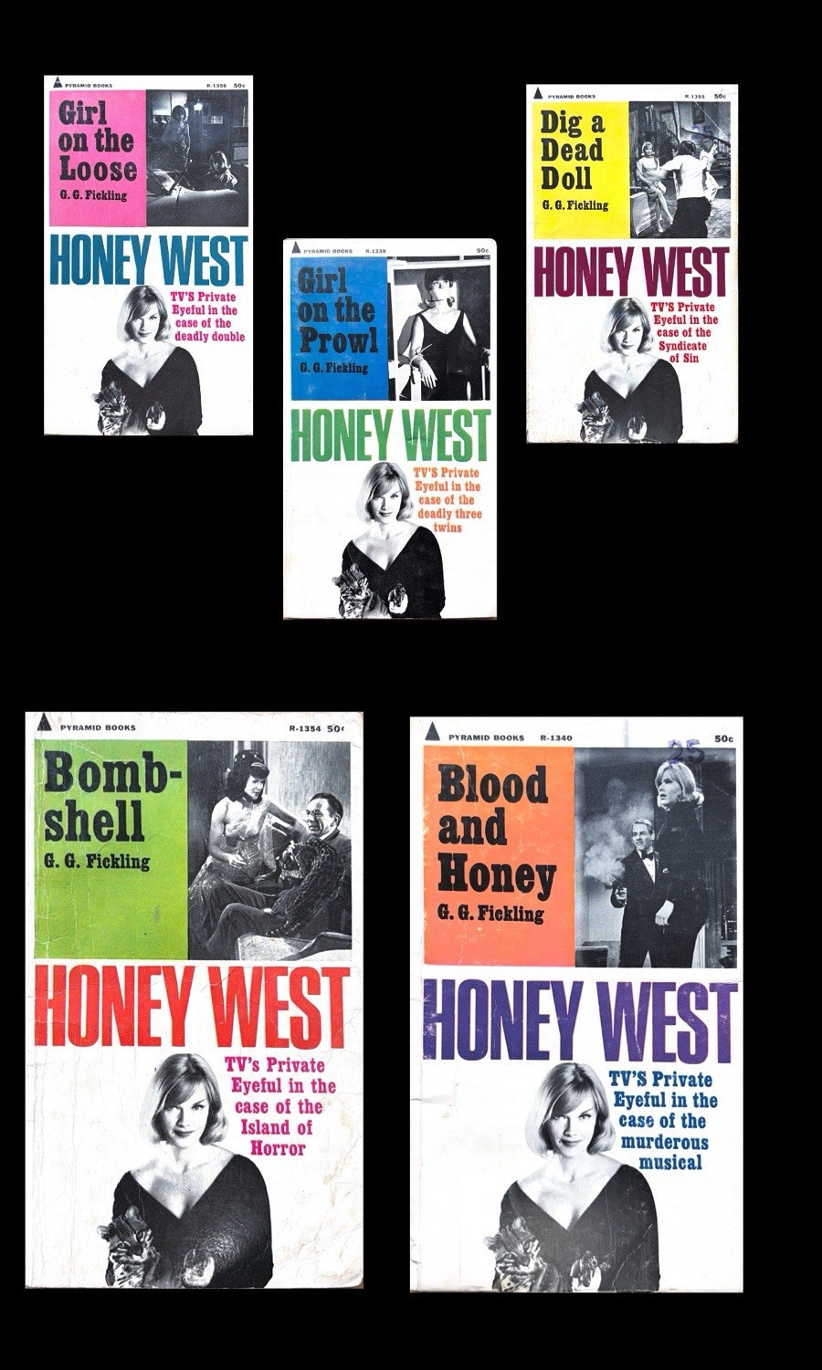 Honey West Series Paperback Lot of 5 Pyramid Books G. G. Fickling TV Tie in 1965
