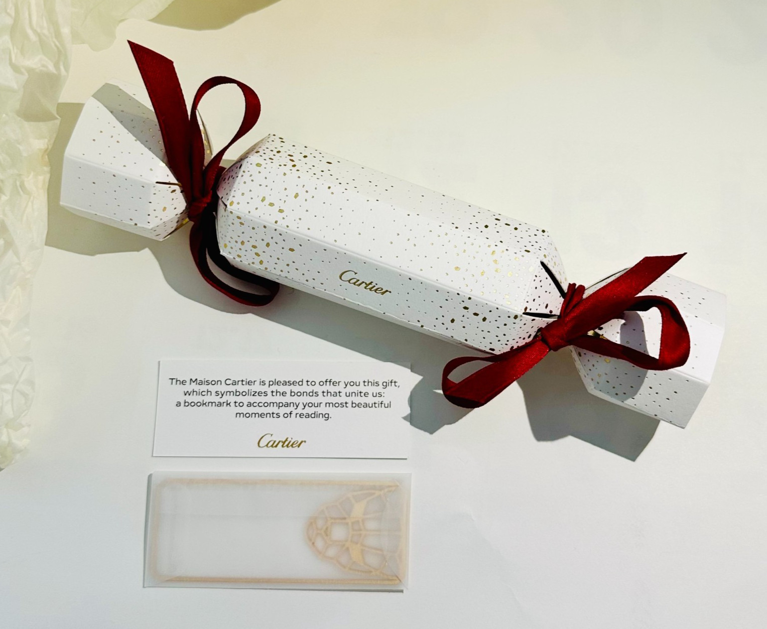 Authentic Cartier Gold Bookmark Ribbon Gift Box Rare New 8cm