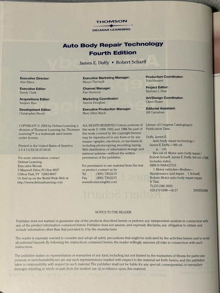 Auto Body Repair Technology James E Duffy 4th Ed HC Collision Repair