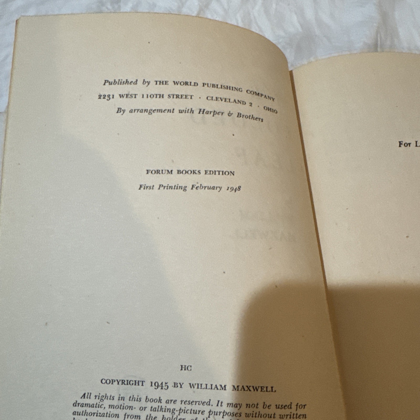 William Maxwell / The Folded Leaf « Forum Books First Printing » 1948 HC DJ