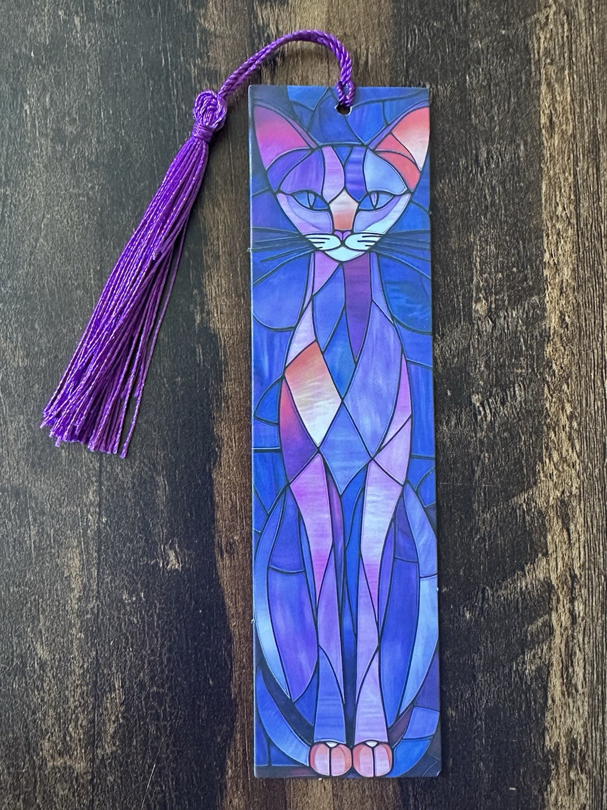 Paper Bookmark with Tassel 1.6 X 5.9 in. Stained Glass Cat