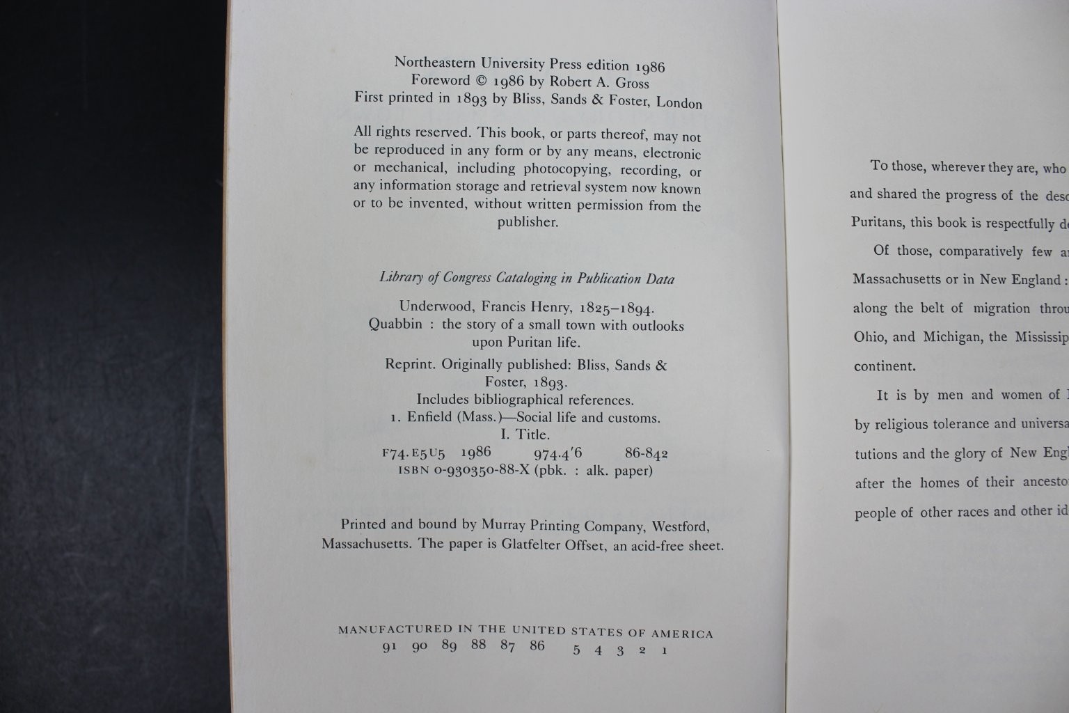Quabbin Underwood 1986 Reprint New Foreword American Regional Studies History