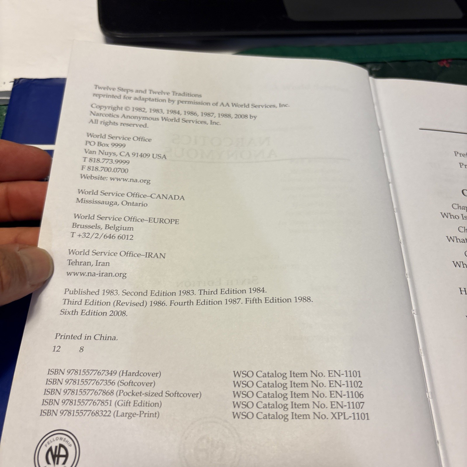 « Narcotics Anonymous » NA *Sixth Edition* The Basic Text, Hardcover, Very Good