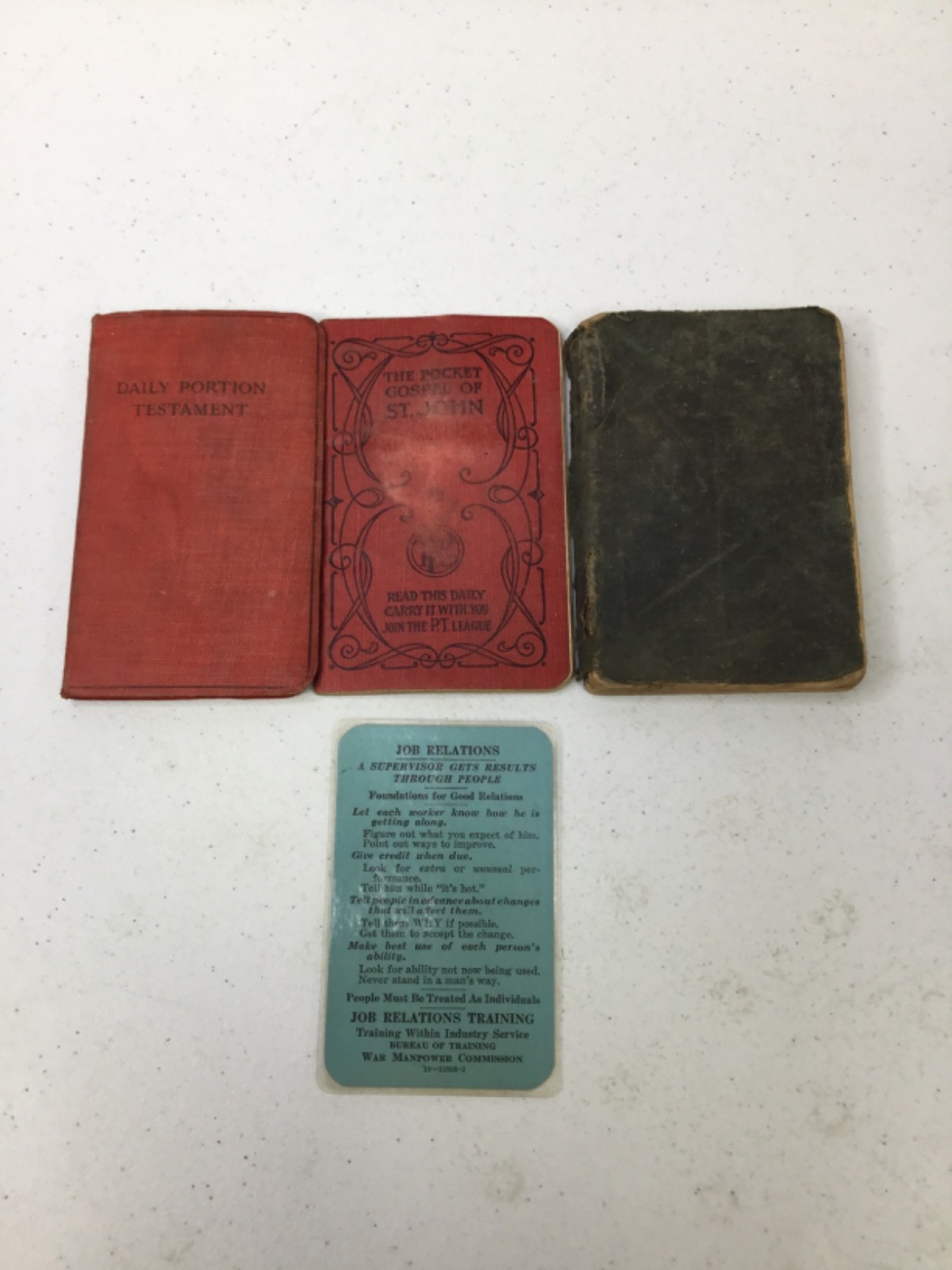 Lot of 3 Cloth Cover Religious Tiny Books + Job Relations Card.