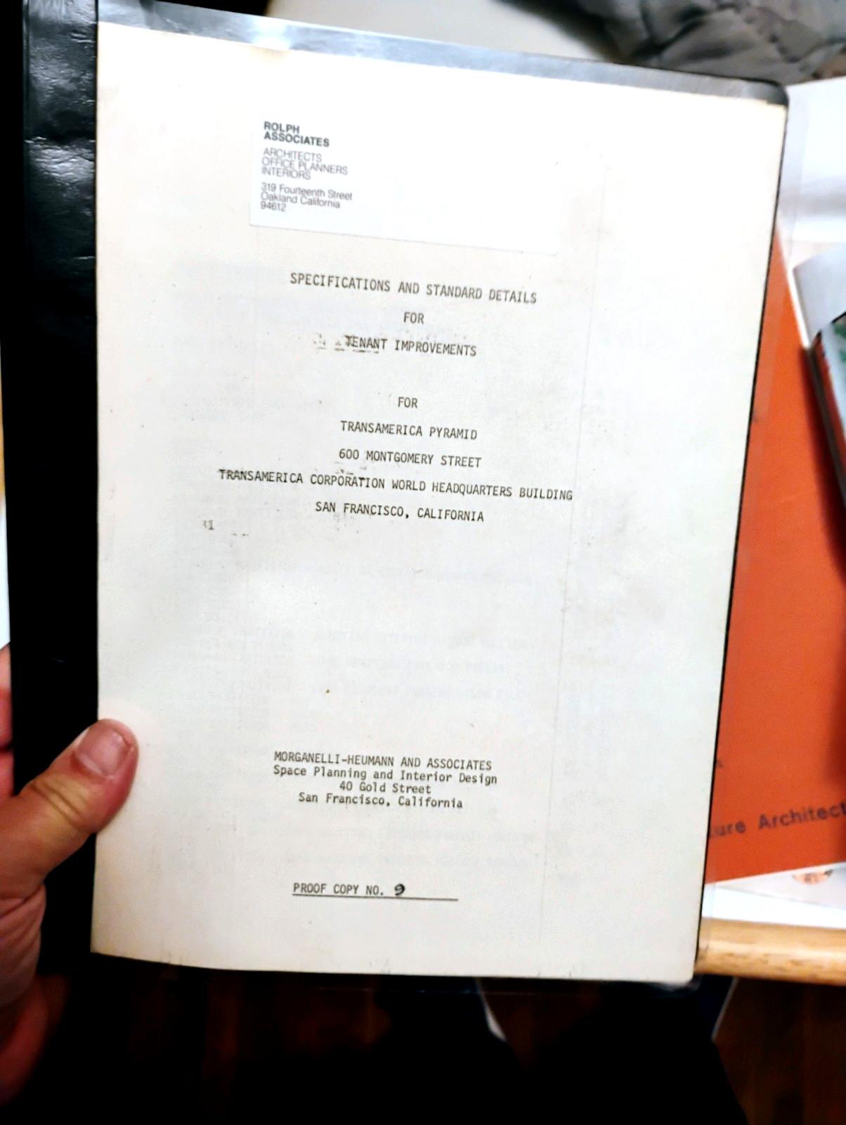 1971 S.F. TRANSAMERICA PYRAMID Space Planning Specifications MORGANELLI HEUMANN