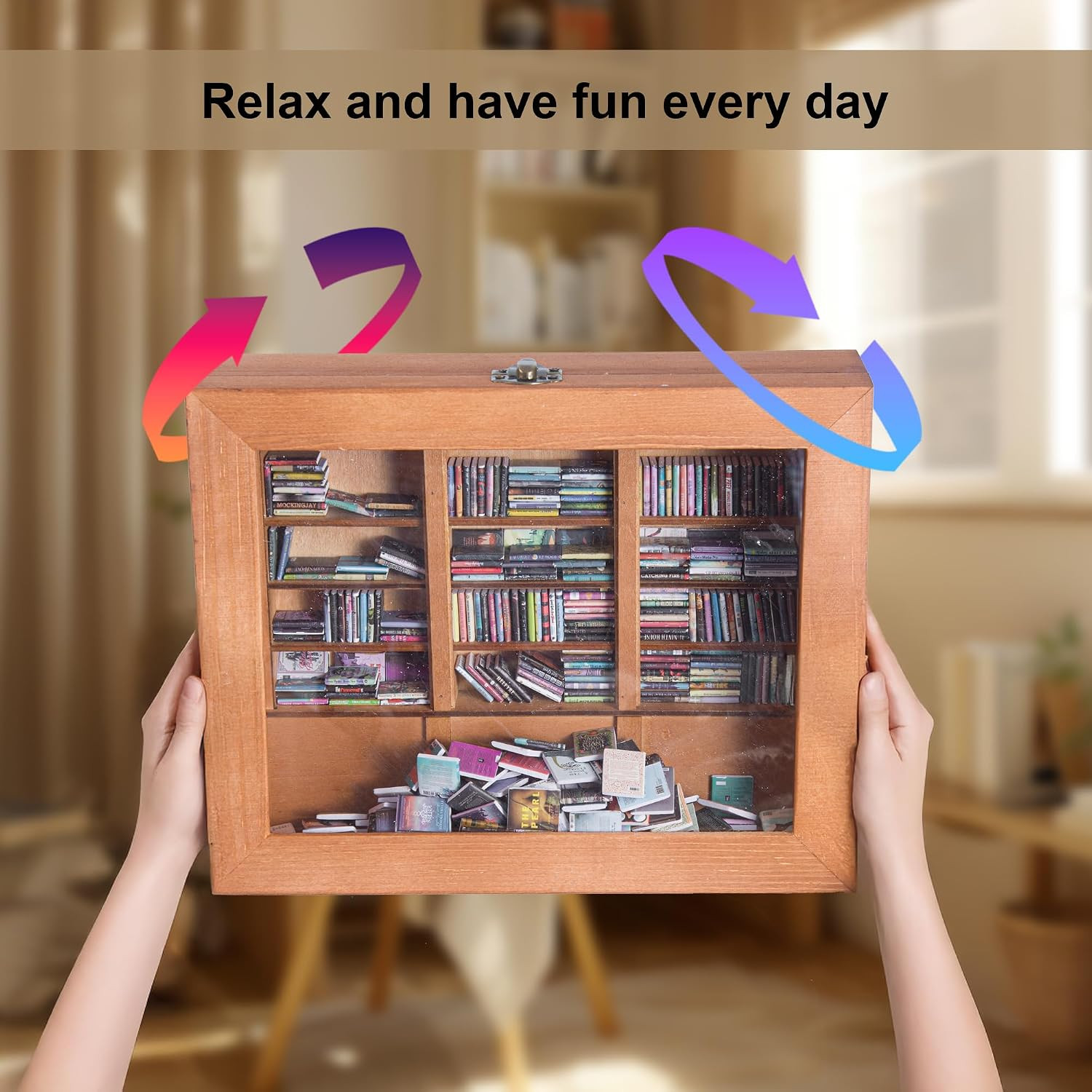 Anxiety Bookshelf Mini Books with 340 Minibooks Portable Bookshelf,Stress-Relief
