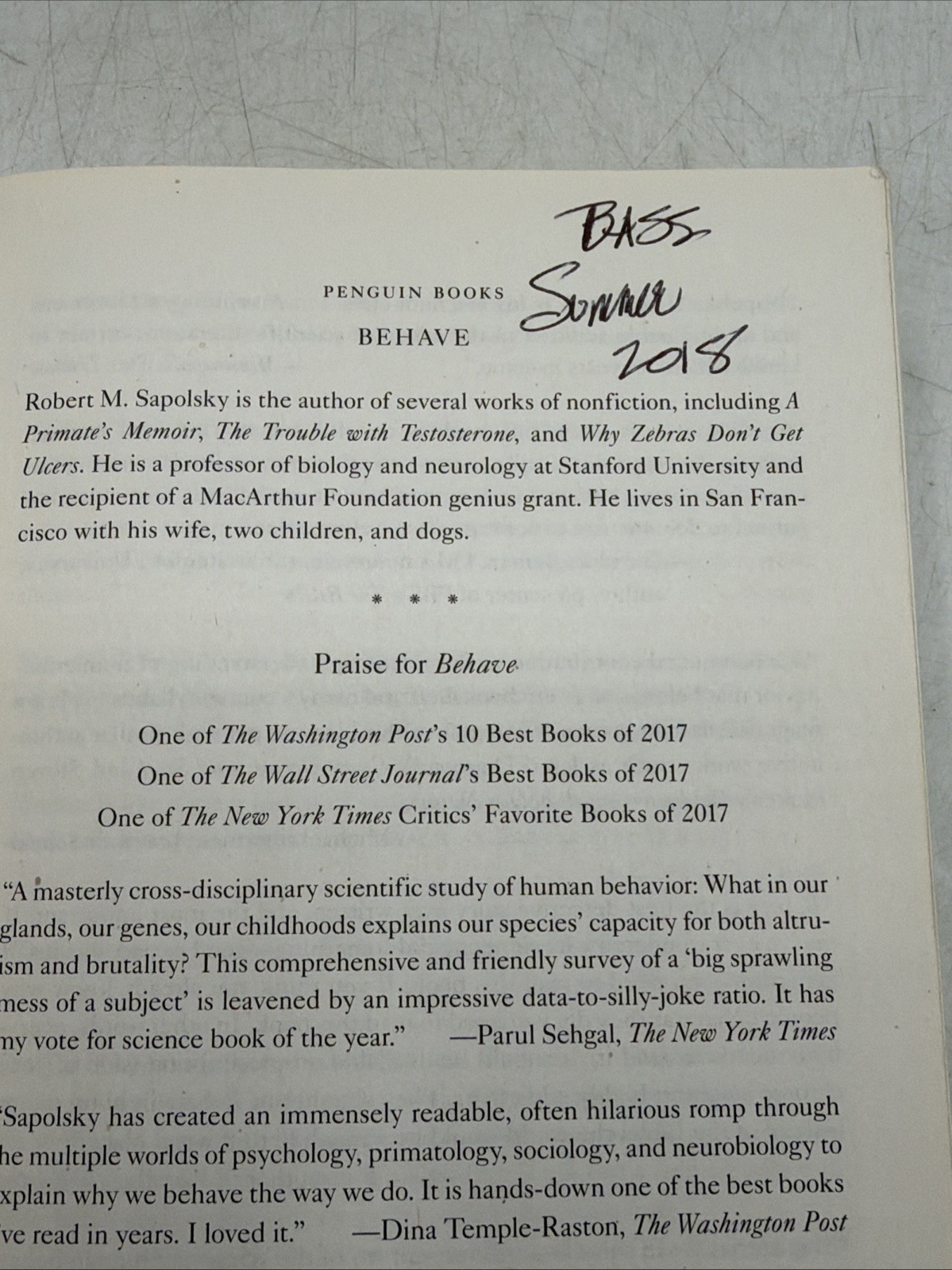 Behave: The Biology of Humans at Our Best and Worst, Sapolsky, Robert M., GOOD