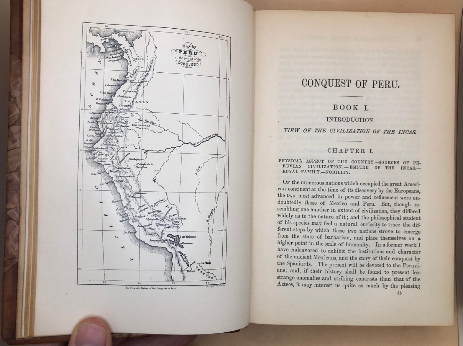 Conquest of Peru by William Prescott COMPLETE 2V OLD ANTIQUE 1/2 LEATHER HISTORY