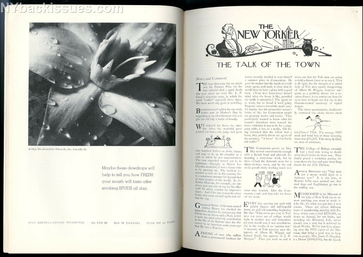 New Yorker magazine May 19 1934 Frank Sullivan Clarence Day Rachel Field