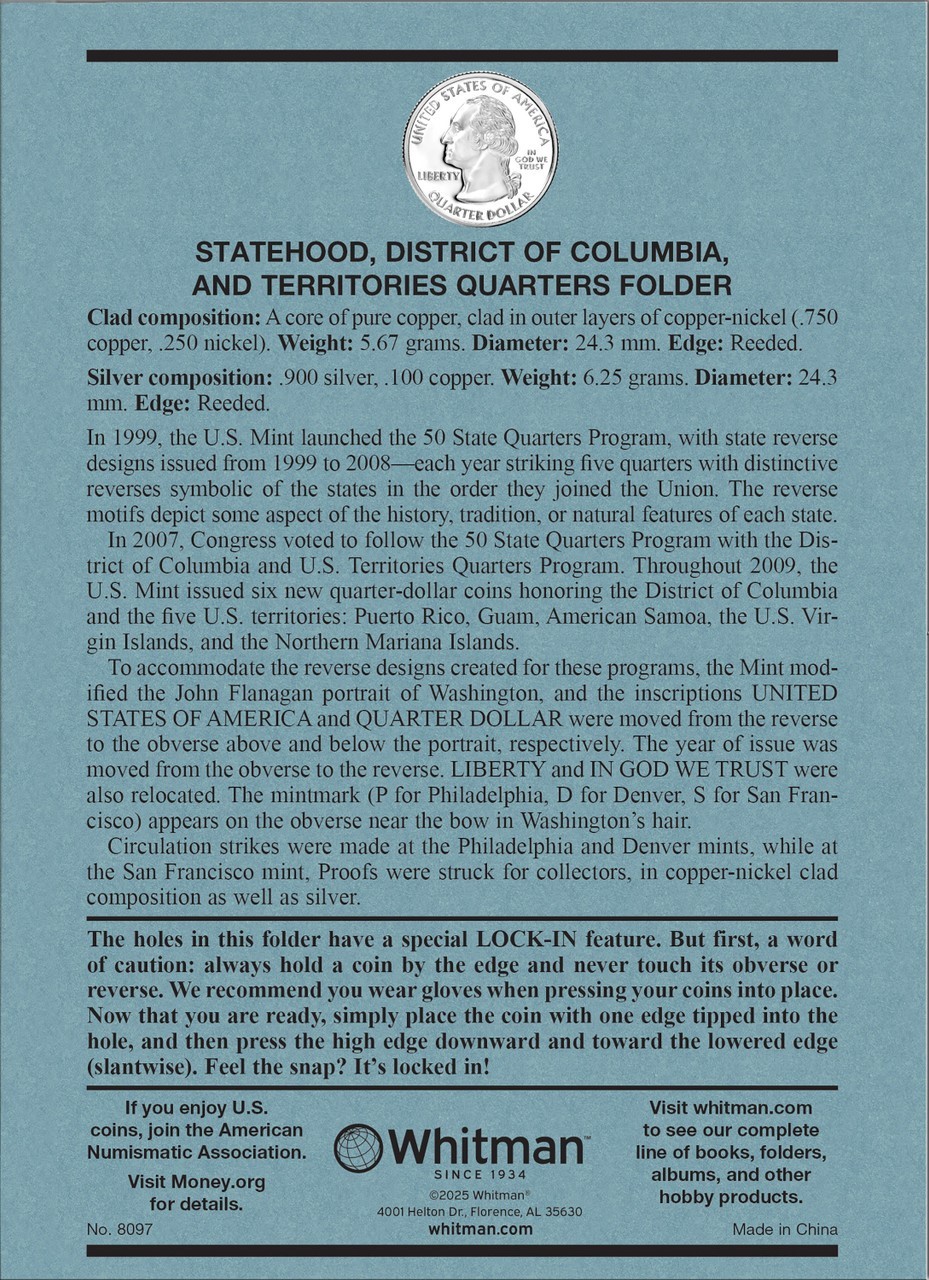 Whitman Official Statehood Quarter Coin Folder 56 Ports Color Album New Gift
