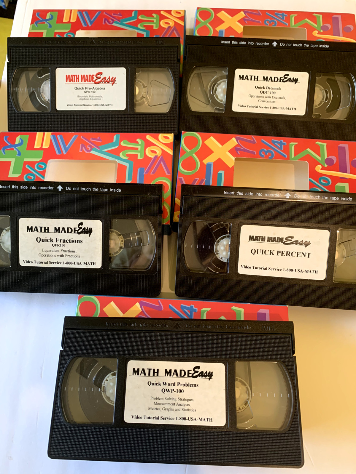 VTG Math Made Easy Tutorial Lot 5 VHS Tapes & 3 Clean Workbooks Homeschool Math