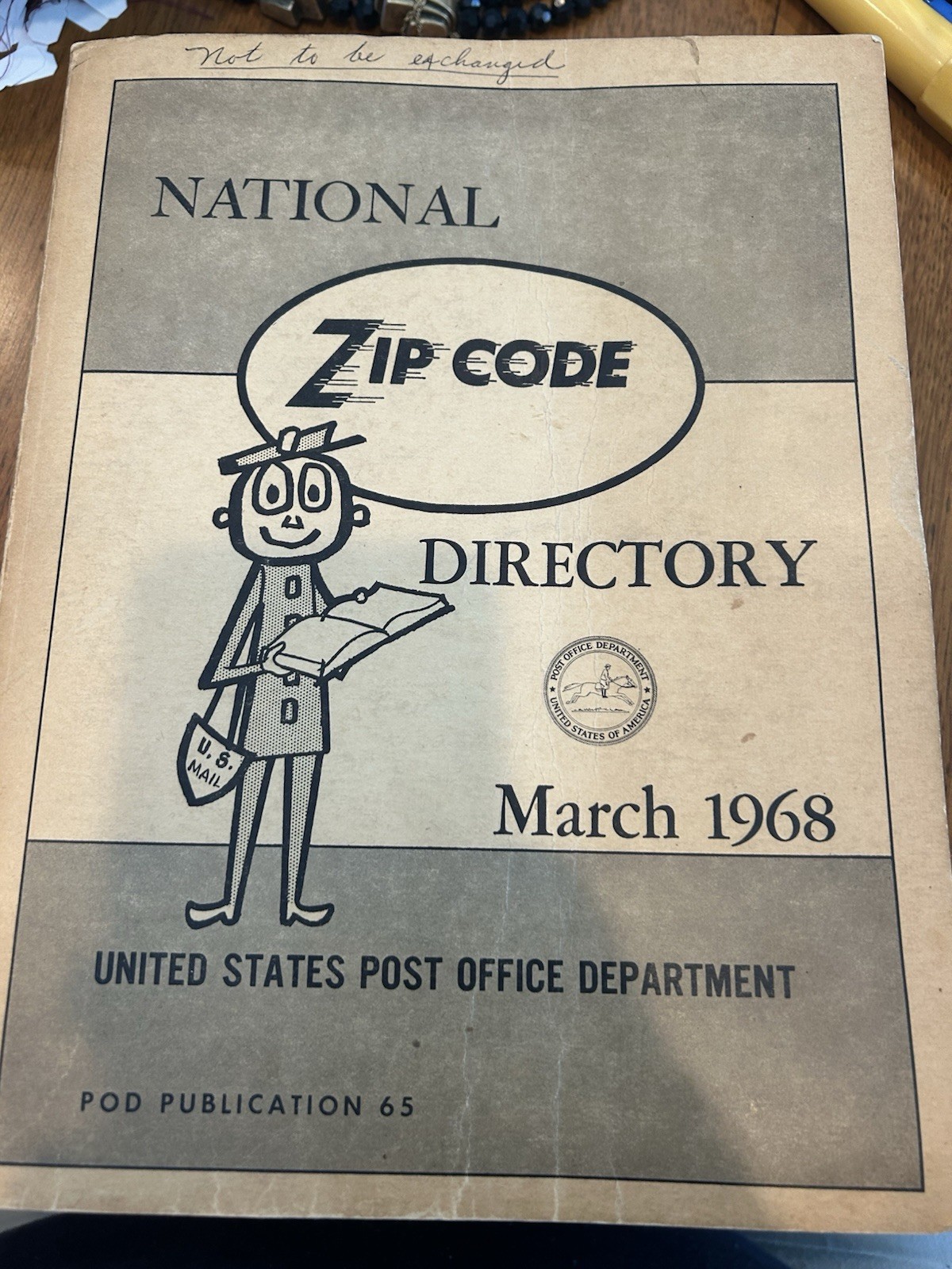 Vintage U.S. Postal National Zip Code Directory March 1968 Mr Zip – 1,600+ Pages