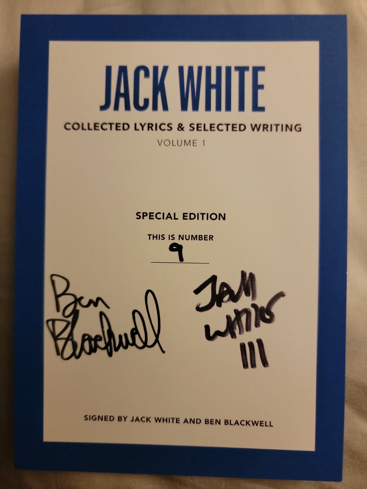 JACK WHITE SIGNED BOOK Collected Lyrics BLACKWELL Stripes Will Pass Psa LOW # 9