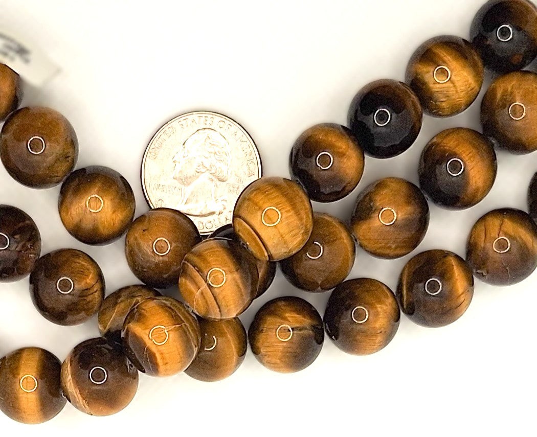15mm Tiger&rsquo;s Eye Round Gemstone Beads 8-inch Strand