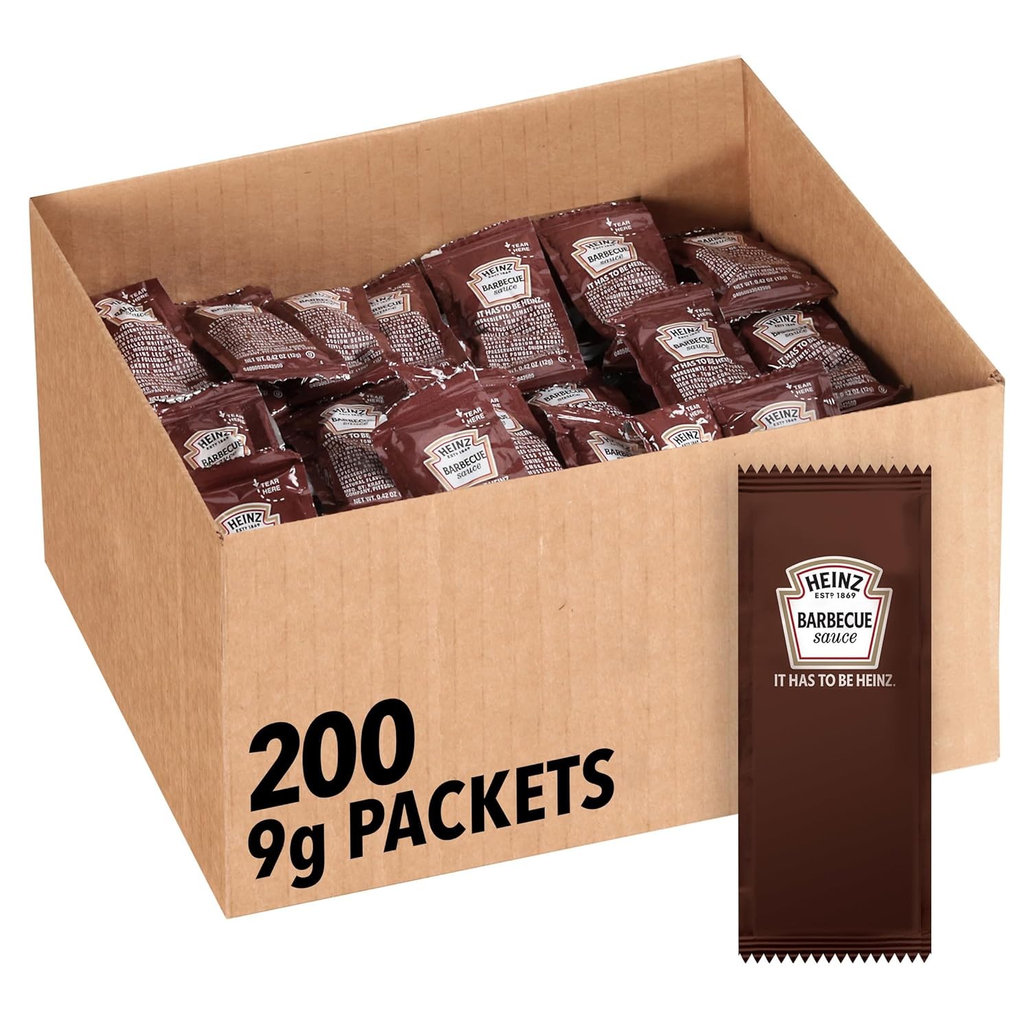 Heinz BBQ Sauce Single Serve Packet (0.4 oz Packets, 0.4 Ounce (Pack of 200)