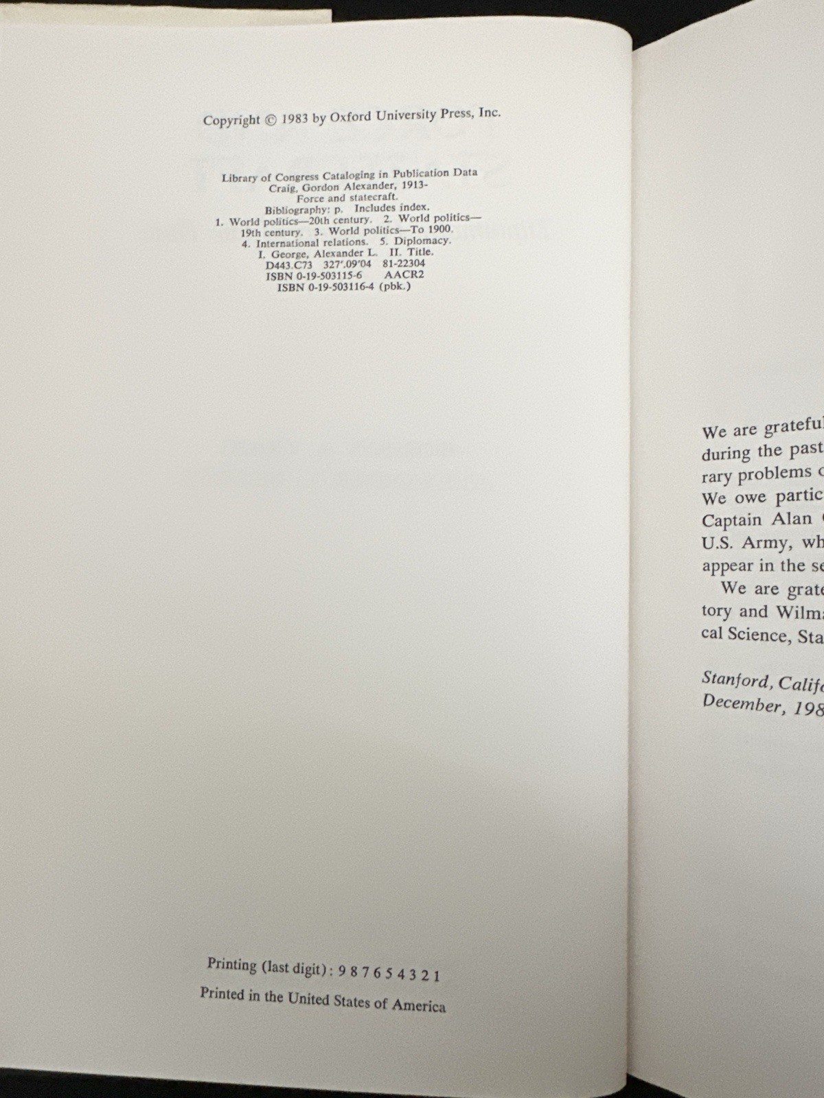 SIGNED Force & Statecraft 1st/1st Gordon Craig Assoc Copy Stanford to Sheehan HC