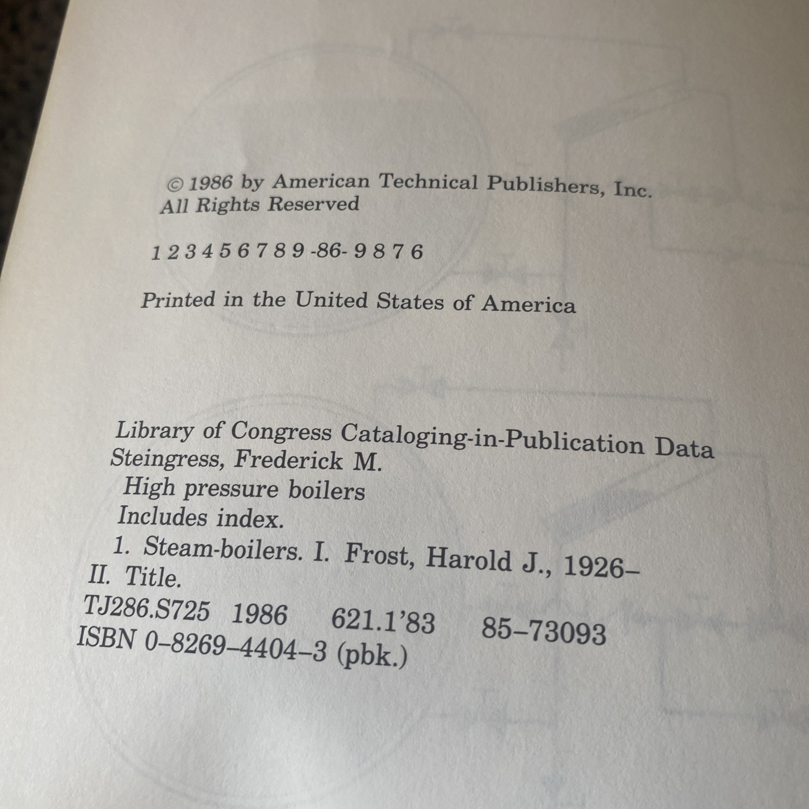 HIGH PRESSURE BOILERS By Frederick M Steingress, Very Good
