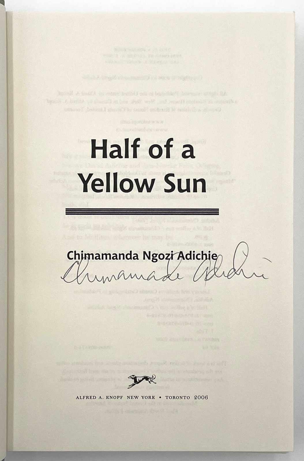 Chimamanda Ngozi Adichie / Half of a Yellow Sun SIGNED 1st Edition