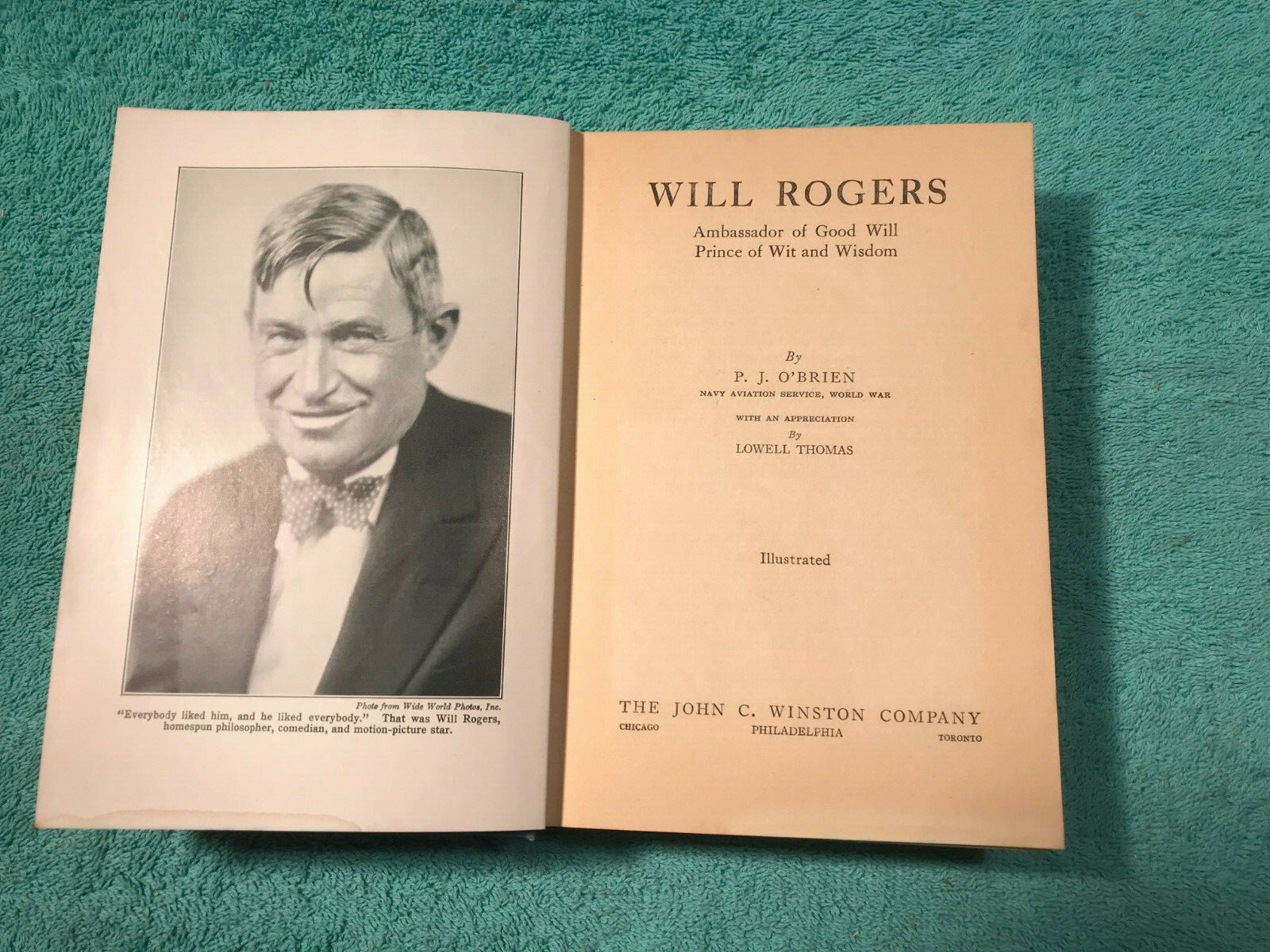 Vintage Book WILL ROGERS Hardcover 288 Pages by P.J. O&rsquo;BRIEN 1935 Illustrated