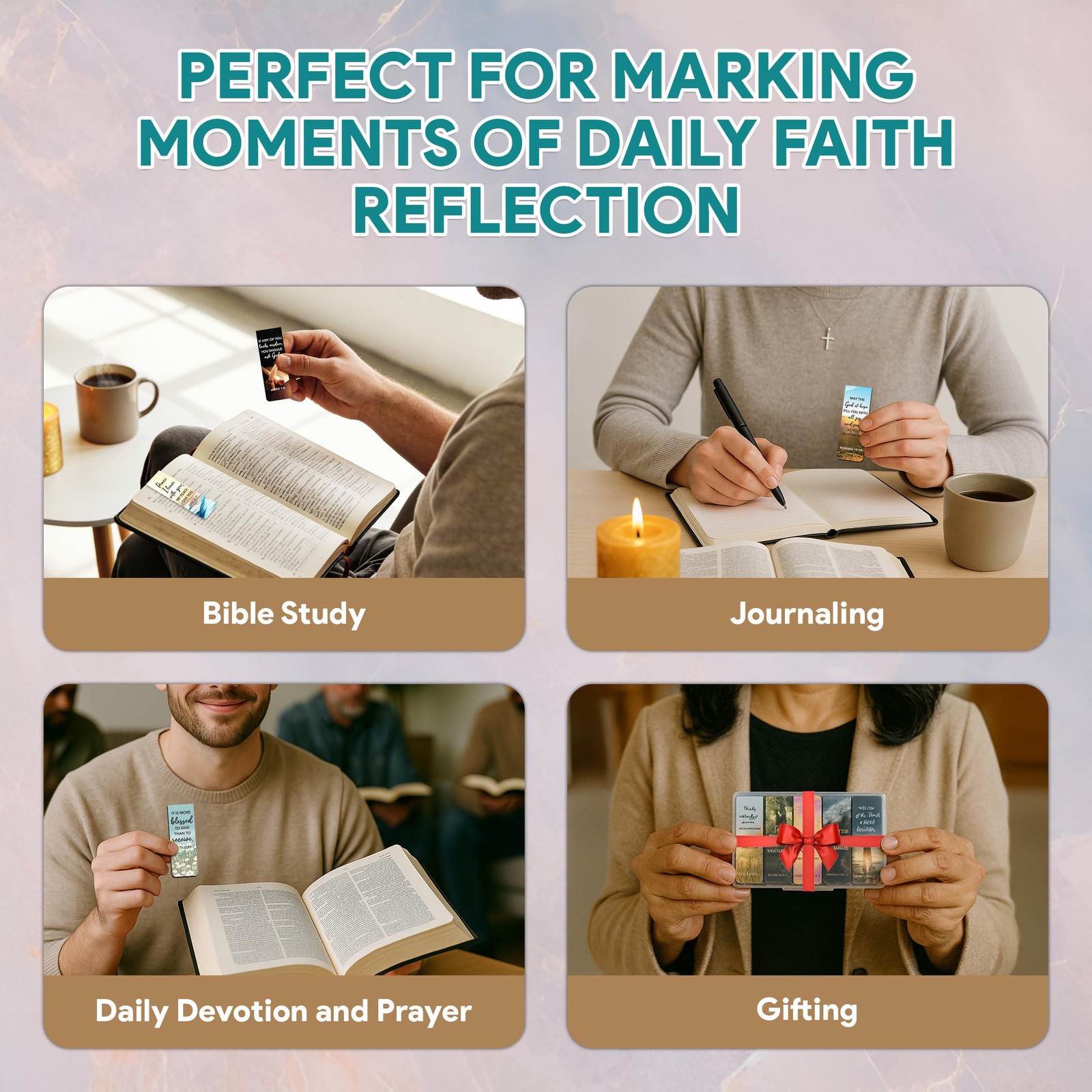 Decorably 50 Pack 0.8×2.3in Bible Religious Magnetic Bookmarks, Unique Gold